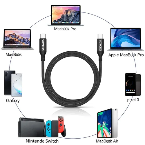 Vista 5 de AkoaDa Cable USB C a USB C de 100 W de 10 pies, 2 unidades, cable de carga rápida USBC de 5A para iPhone 17, 16, 15 Pro Max, Galaxy S25 FE S25 Ultra