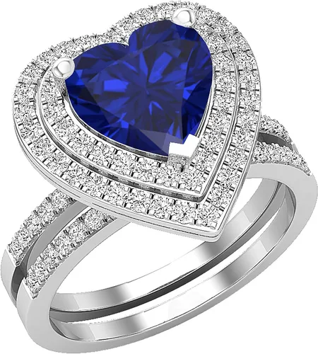 Vista 38 de Dazzlingrock Collection Juego de anillos de compromiso de doble halo con diamantes naturales redondos y piedras preciosas creadas en laboratorio