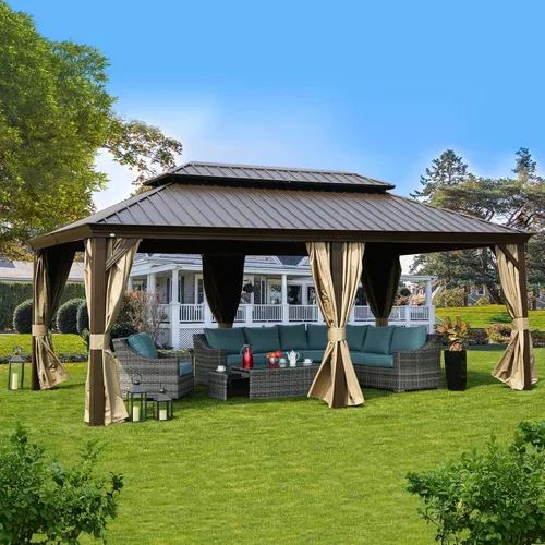 Vista 13 de Kozyard Caesar 10 x 12 pies Gazebo Permanente de Aluminio de techo rígido con una pared lateral con mosquitero