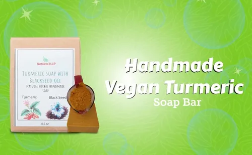 Vista 7 de Barra de jabón de cúrcuma vegana hecha a mano para manchas oscuras e iluminación de la piel