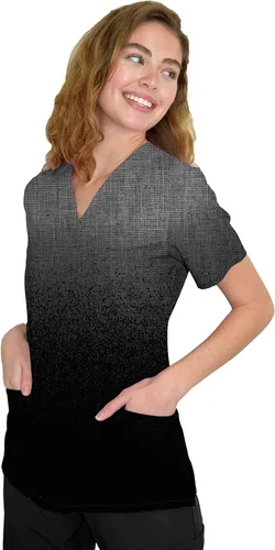Vista 2 de Green Town Camiseta médica para mujer con cuello en V, estampado degradado, 3 bolsillos, uniformes de fácil cuidado