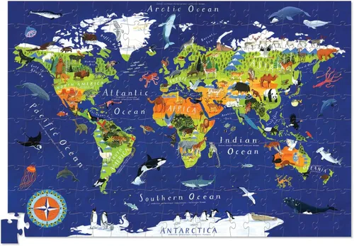 Vista 4 de Rompecabezas de 200 piezas del mapa del mundo y cartel a juego de Crocodile Creek.