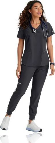 Vista 4 de BARCO Skechers Vitality Electra Scrub Jogger para mujer, estilo yoga, pantalón médico de tela sostenible para mujer, Negro