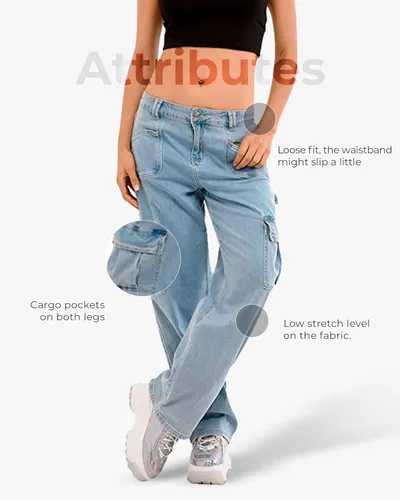 Vista 5 de FALABELLA Jeans tipo cargo holgados de cintura media y alta para mujer con bolsillo de solapa, pantalones de mezclilla holgados de pierna ancha