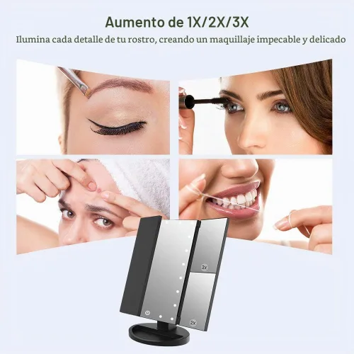 Vista 3 de WEILY Espejo de maquillaje con 21 luces LED, dos modos de fuente de alimentación, pantalla táctil ajustable y espejo de tocador de tres pliegues