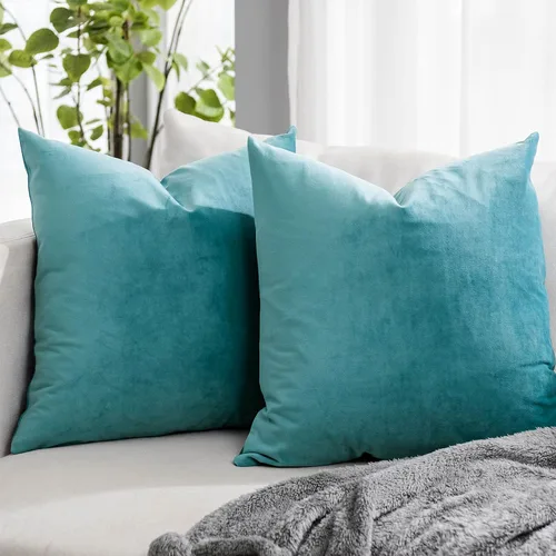 Vista 28 de Juego de 2 fundas de almohada decorativas de terciopelo de 14 x 14 pulgadas con cremallera, fundas de cojín cuadradas suaves y lisas de lujo