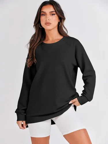 Vista 3 de ANRABESS - Sudadera de gran tamaño para mujer, cuello redondo, manga larga, tipo túnica, con cremallera lateral, sudadera con capucha, suéter