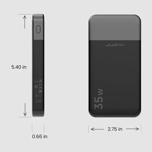 Vista 9 de JUOVI Banco de energía de carga rápida 10000mAh 35W Cargador portátil Paquete de batería pequeño con PD 3.0 y QC 4.0 Tipo-C USB-A Entrada Salida
