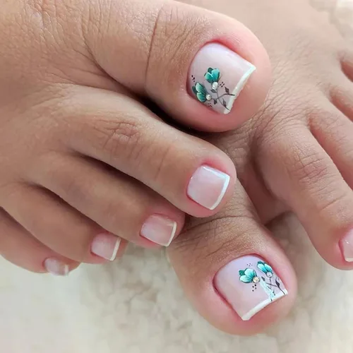 Vista 11 de Uñas postizas acrílicas artificiales negras para los dedos de los pies, ataúd a presión con diseños de flores blancas, uñas postizas reutilizables