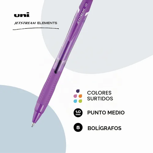 Vista 3 de Uniball Jetstream Elements - Bolígrafos de punta media (0.039 pulgadas), tinta surtida, paquete de 5 Surtido