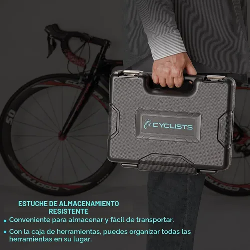 Vista 6 de Kit de herramientas para bicicleta con estuche de almacenamiento, juego de herramientas de reparación de bicicletas de 22 piezas, caja