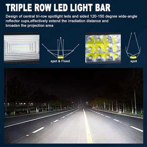 Vista 5 de AUXTINGS 22 "270 W LED luz de trabajo Barra foco inundación haz combo curva triple fila 7D DC 12V-24V 6000k luz de conducción para vehículos