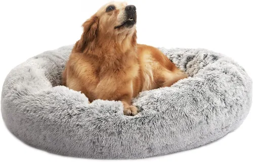 Vista 13 de Bedfolks Cama calmante en forma de dona, camas redondas y esponjosas de 23 pulgadas para perros pequeños, lavable a máquina, antiansiedad, cama