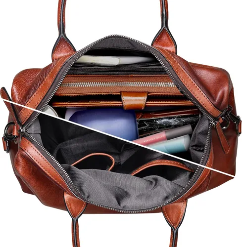 Vista 6 de Iswee - Bolso de hombro de cuero genuino, bolso tote con diseño de morral, con asa superior, bolso de gran capacidad, bolso cruzado