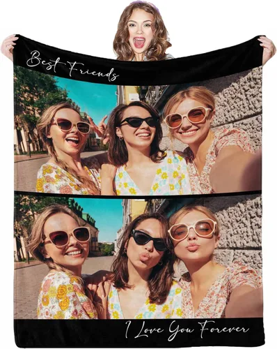 Vista 15 de Mantas personalizadas con fotos, 1 foto, manta personalizada, regalos personalizados para mamá, papá, pareja, novia, novio, esposa, marido, 8 tamaños