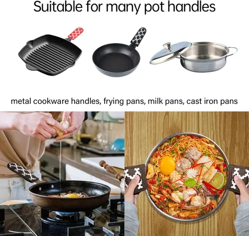 Vista 4 de 3 piezas de funda para mango de olla caliente para cocina, resistente al calor, soporte de manga de mango caliente, funda de hierro fundido, funda