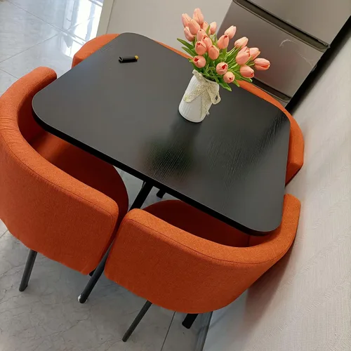 Vista 2 de Moderno juego de mesa de comedor cuadrada con 4 sillas, ahorro de espacio, fácil montaje