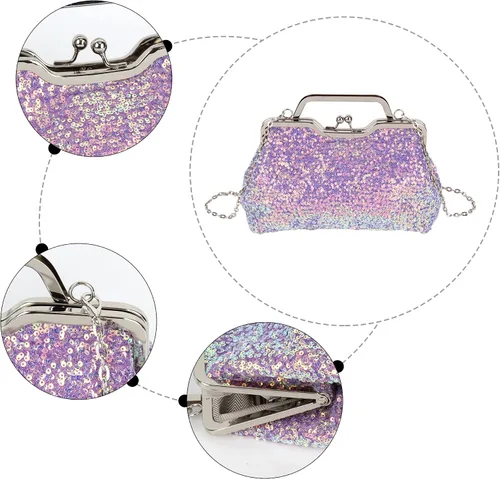 Vista 6 de Mini bolso de noche con lentejuelas con purpurina para mujer, bolso de mano de metal con asa superior, correa de cadena, bolso cruzado