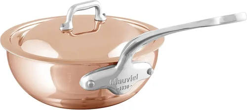 Vista 5 de Mauviel M'6S - Sartén de chef de cobre pulido y acero inoxidable de 6 capas con tapa y asas de acero inoxidable fundido, 2.1 cuartos de galón