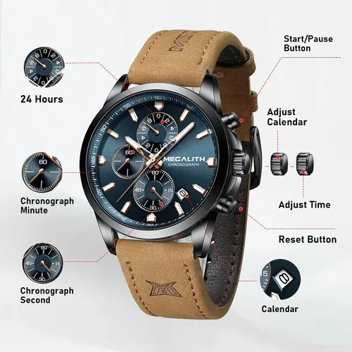 Vista 5 de MEGALITH Wrist Watches for Men Luxury Dress Silver Stainless Steel Chronograph Watch Waterproof - Gift for Husband Father at Birthday Anniversary