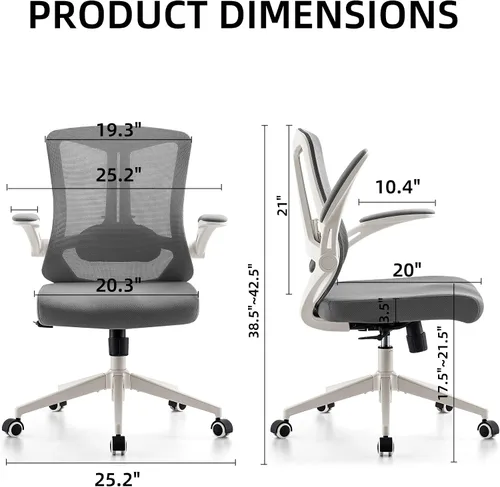 Vista 2 de Silla ergonómica de escritorio de oficina, silla de computadora de malla con ruedas giratorias de 360°, reclinación ajustable de 90-130° y soporte