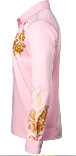 Vista 2 de ZEROYAA Camisas de vestir de manga larga con botones y estampado floral de rosa hipster para hombre