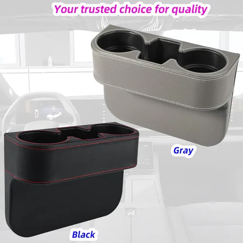 Vista 6 de Expansor de portavasos para automóvil y relleno de espacio para el asiento, funda de piel sintética con costuras, organizador de asiento delantero