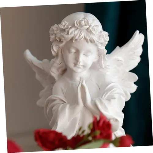 Vista 2 de GANAZONO 1 escultura de niña de ángel, figuras en miniatura, decoración de Navidad, estatua de hada, estatua de jardín, resina querubín, decoración