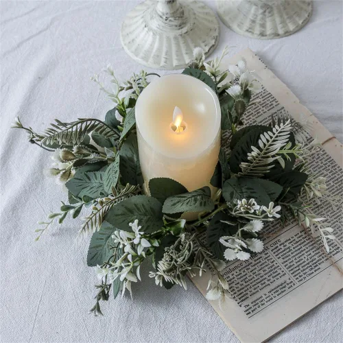 Vista 3 de Paquete de 2 coronas de eucalipto artificiales, anillos de vela, coronas de 10 pulgadas, pequeños candelabros bohemios para boda, hogar, puerta