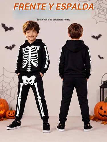 Vista 4 de uideazone Boys Halloween Skeleton Hoodie Pants Set Glow in the Dark 5-12Y