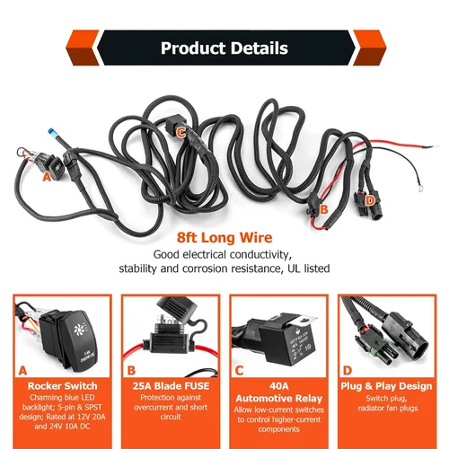 Vista 4 de WeiSen - Kit de arnés de cableado de anulación de ventilador de refrigeración de 160 W, apto para UTV ATV todoterreno Fusible de relé