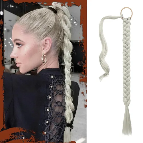 Vista 73 de SOFEIYAN Extensión de cola de caballo trenzada larga con banda elástica y mechón liso envolvente, extensiones de cabello naturales suaves
