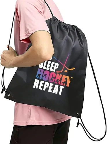 Vista 2 de Haizct Eat Sleep - Mochila de hockey repetición regalos para fanáticos del hockey regalo de gimnastas mochila unisex con cordón para gimnasio