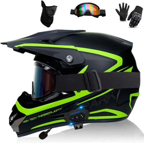 Vista 14 de Casco Bluetooth de cara completa para motocross, motocross, ATV, motocicleta, casco Bluetooth para hombres y mujeres, aprobado por el DOT, de cuatro