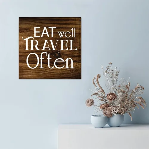 Vista 5 de LITTLEGROVE SEEDS Letreros de madera rústica con refranes Eat Well Travel Often, placa de madera de granja, decoración de pared rústica para sala