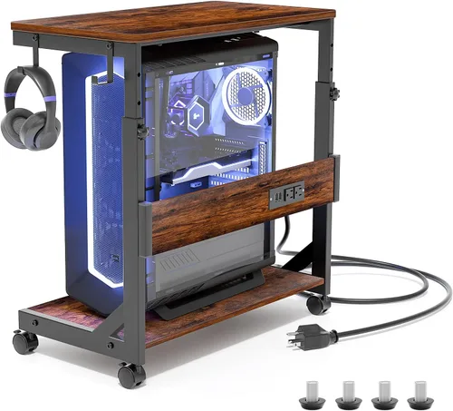 Vista 10 de Soporte de torre para computadora con estación de carga para estuche completo ATX Height Adjustable PC Stand with Wheel, CPU Holder with 2 AC