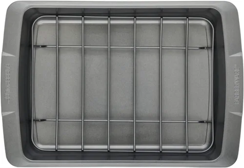 Vista 12 de Farberware Bakeware - Sartén antiadherente para asar con estante en U, 14.75 pulgadas x 10.75 pulgadas, color gris