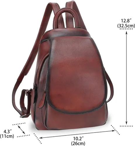 Vista 5 de LRTO Mochila de cuero genuino para mujer, mochila vintage casual para universidad, hecha a mano, mochila occidental de piel de vacuno