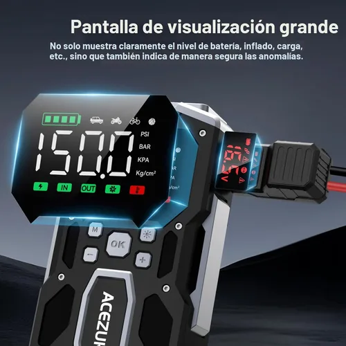 Vista 4 de ACEZUK - Arrancador portátil para automóvil con compresor de aire, 150PSI 8000A (todo gasolina/10.0L diesel), batería de 12 V, batería de arranque