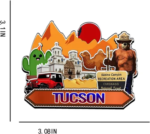 Vista 3 de Imán de madera para nevera de Tucson Arizona USA 1422 Monumentos 3D para viajes, coleccionables, recuerdos, decoración hecha a mano