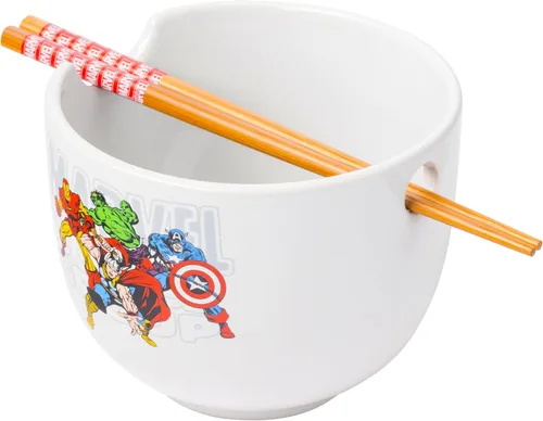 Vista 22 de Silver Buffalo Marvel Vengadores Iron Man, Capitán América, Spider-Man, Thor, Black Widow, Falcon, Hawkeye, Daredevil Tazón de Cerámica para Ramen