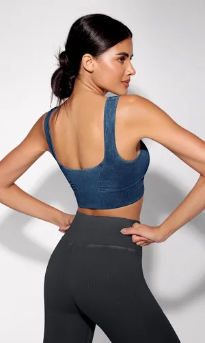Vista 2 de ODODOS Sujetador deportivo sin costuras con cuello cuadrado para mujer, camiseta sin mangas acanalada, casual, espalda baja