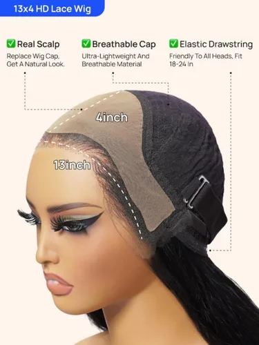 Vista 3 de Nadula Bye Bye Cap 13x4 HD Cuero Cabelludo Real 3D Body Wave Pelucas de Encaje Frontal de Cabello Humano Pre Todo, Peluca Sin Pegamento con Cordón