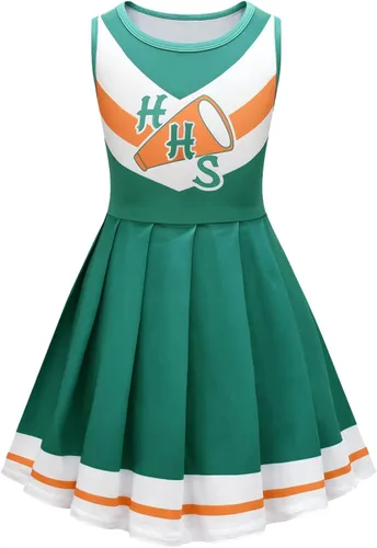 Vista 3 de Traje de animación para niñas vestido de animadora verde con un par de pompones