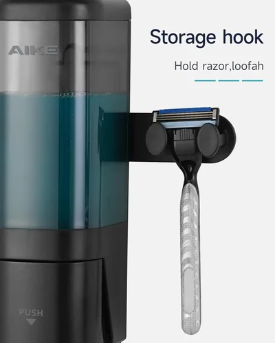 Vista 4 de AIKE Dispensador de jabón líquido para montaje en pared, 16 oz para baño Negro