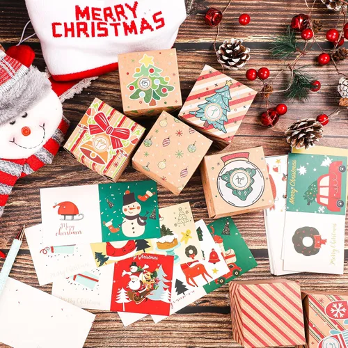 Vista 6 de PEUTIER 24 mini tarjetas de felicitación de Navidad, 3 x 3 pulgadas, bonitas tarjetas de felicitación navideñas, paquete surtido para familiares