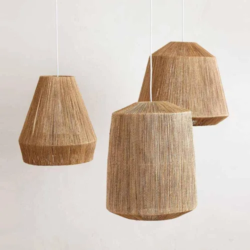 Vista 5 de Lámparas colgantes de viento silencioso hechas a mano, cuerda de cáñamo, luz vintage celing, mimbre país, ratán, iluminación para el hogar