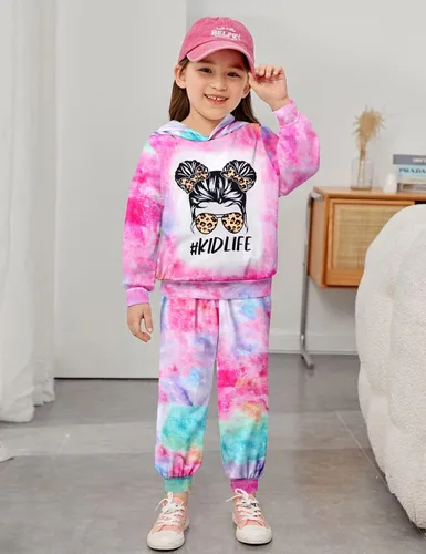 Vista 3 de Aulyffo Baby Girl Clothes,Tie Dye Hoodie Sweatshirt 2 Piece Baby Girls Outfits Pullover Joggers Pants Hooded Sweatsuits Sets