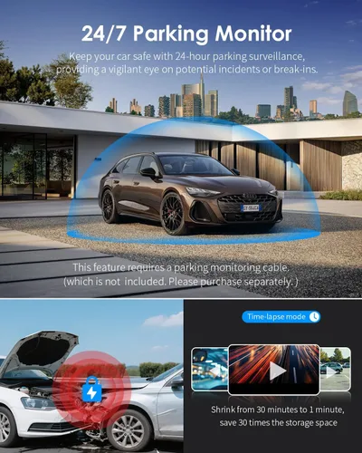 Vista 7 de KAWA Dash Cam 2K, cámara WiFi para tablero de automóviles 1440P con control de voz manos libres, visión nocturna, mini cámara frontal oculta