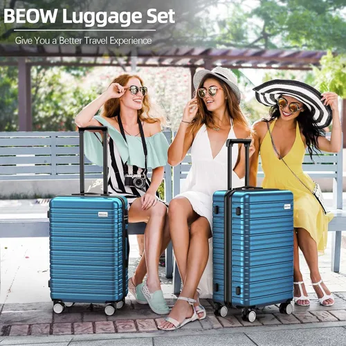 Vista 2 de BEOW Luggage Sets Expandable Lightweight Suitcases with Wheels PC+ABS Durable Travel Luggage TSA Lock Navy Blue 4pcs